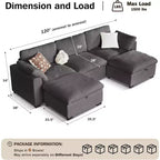 Canapé d'angle modulable surdimensionné Dyonery Cloud, en L et en U, avec pouf de rangement, assise profonde