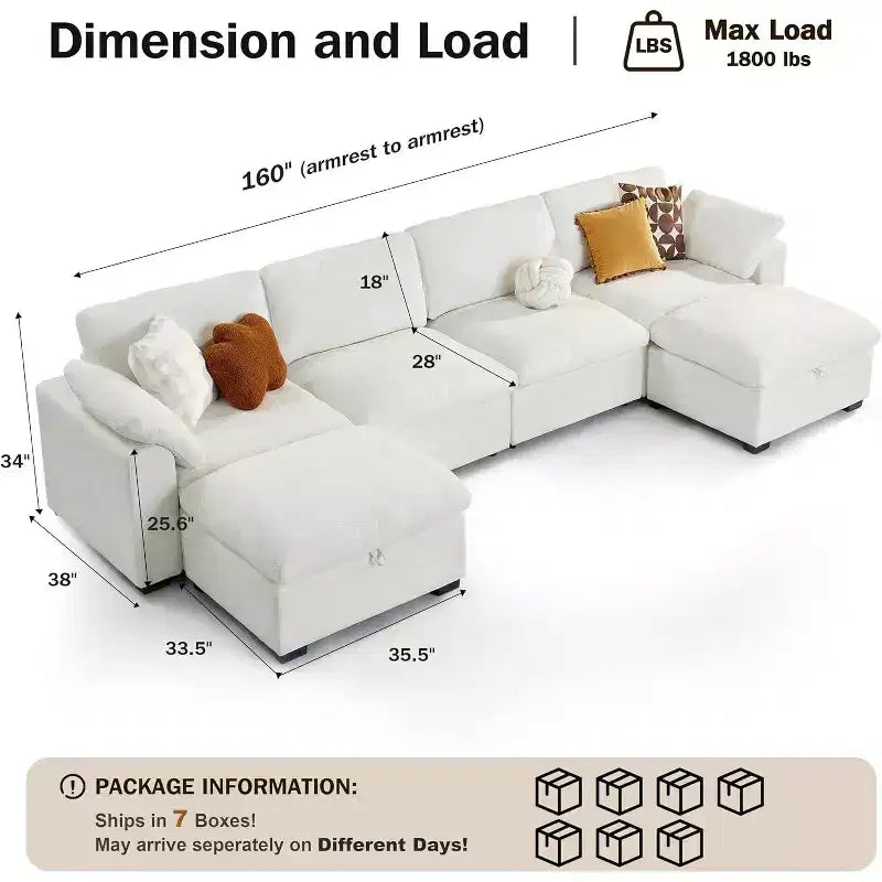 Canapé d'angle modulable surdimensionné Dyonery Cloud, en L et en U, avec pouf de rangement, assise profonde