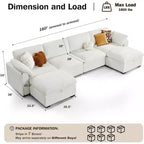 Canapé d'angle modulable surdimensionné Dyonery Cloud, en L et en U, avec pouf de rangement, assise profonde