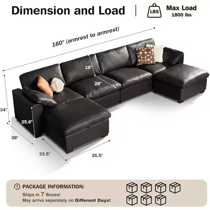 Canapé d'angle modulable surdimensionné Dyonery Cloud, en L et en U, avec pouf de rangement, assise profonde