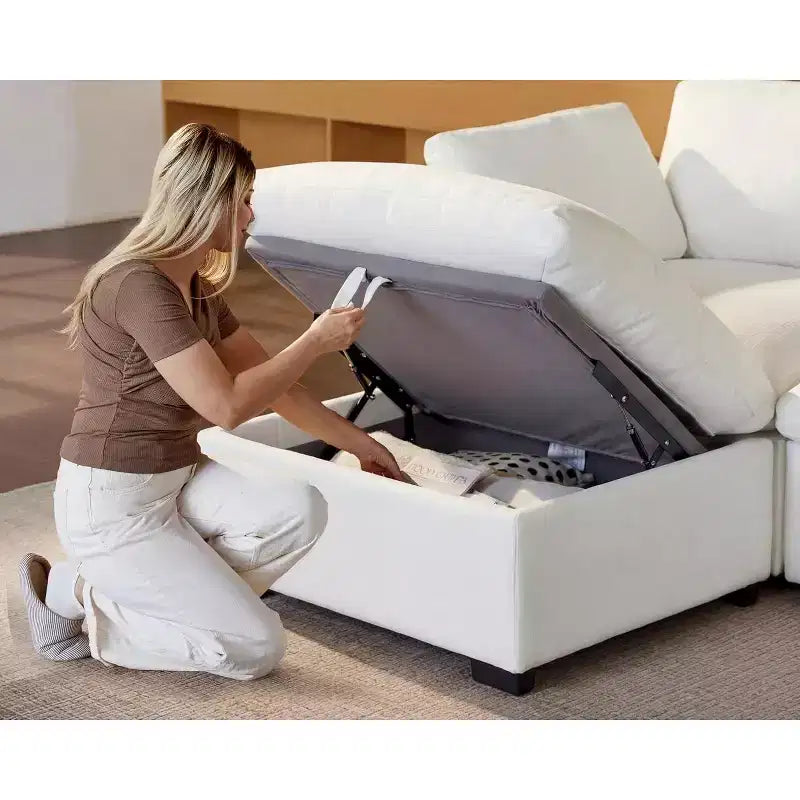 Canapé d'angle modulable surdimensionné Dyonery Cloud, en L et en U, avec pouf de rangement, assise profonde