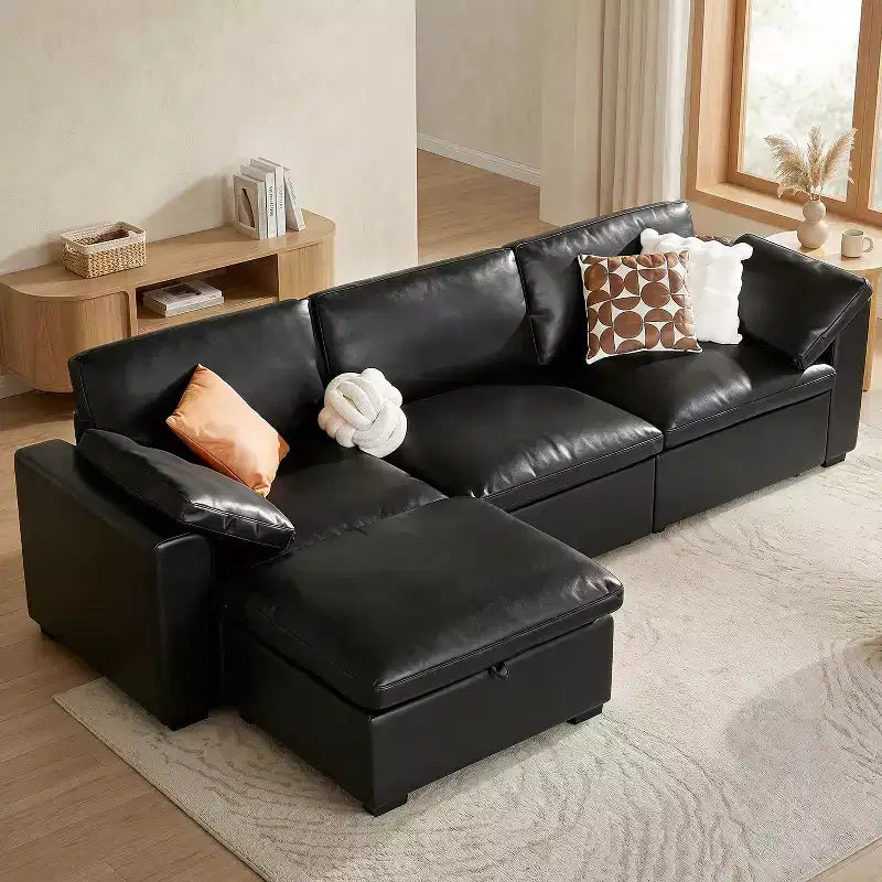 Canapé d'angle modulable surdimensionné Dyonery Cloud, en L et en U, avec pouf de rangement, assise profonde