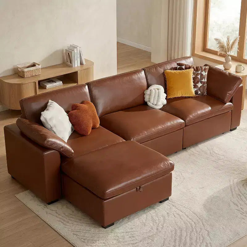 Canapé d'angle modulable surdimensionné Dyonery Cloud, en L et en U, avec pouf de rangement, assise profonde