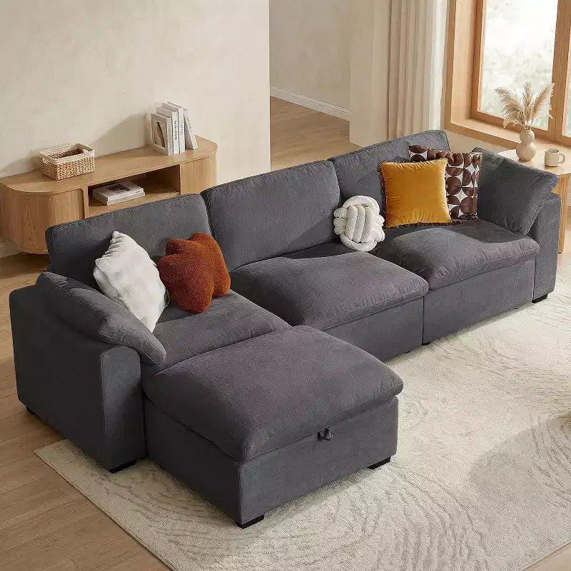 Canapé d'angle modulable surdimensionné Dyonery Cloud, en L et en U, avec pouf de rangement, assise profonde