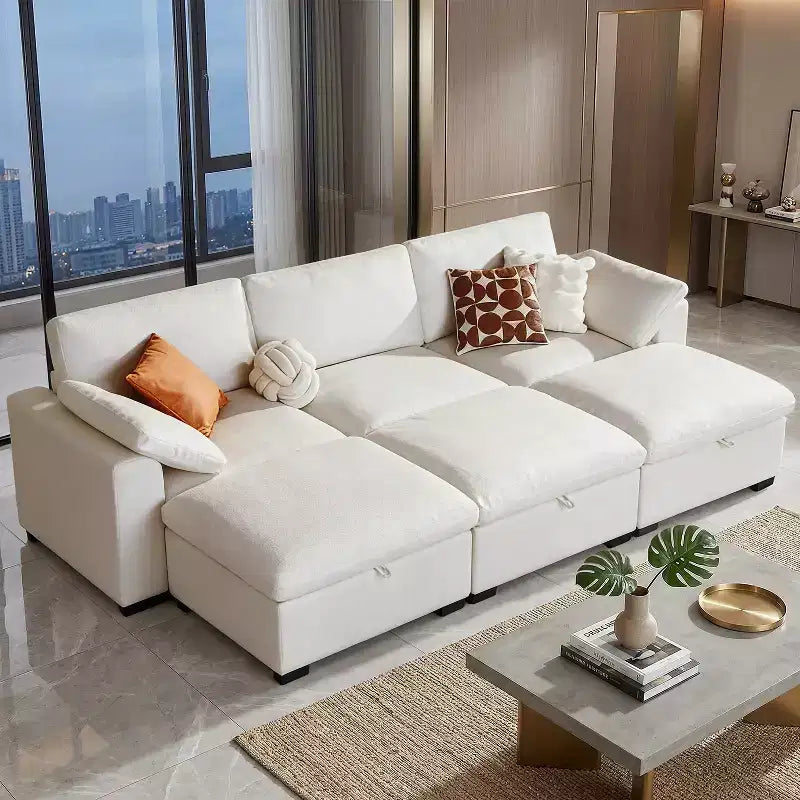 Canapé d'angle modulable surdimensionné Dyonery Cloud, en L et en U, avec pouf de rangement, assise profonde