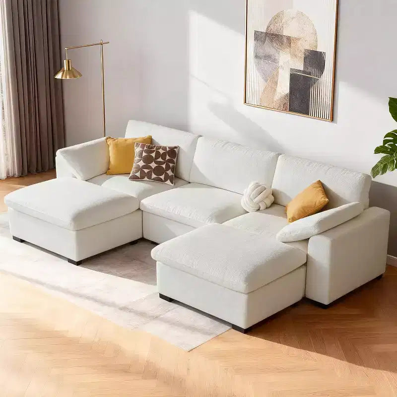Canapé d'angle modulable surdimensionné Dyonery Cloud, en L et en U, avec pouf de rangement, assise profonde
