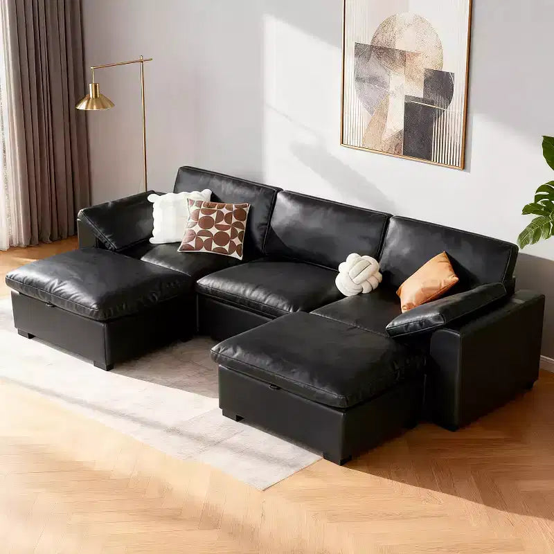Canapé d'angle modulable surdimensionné Dyonery Cloud, en L et en U, avec pouf de rangement, assise profonde