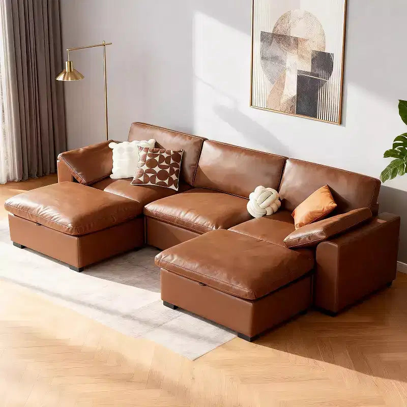 Canapé d'angle modulable surdimensionné Dyonery Cloud, en L et en U, avec pouf de rangement, assise profonde