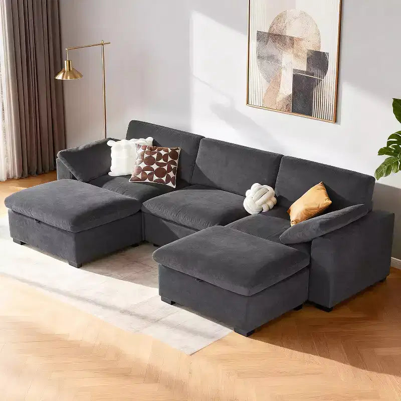Canapé d'angle modulable surdimensionné Dyonery Cloud, en L et en U, avec pouf de rangement, assise profonde