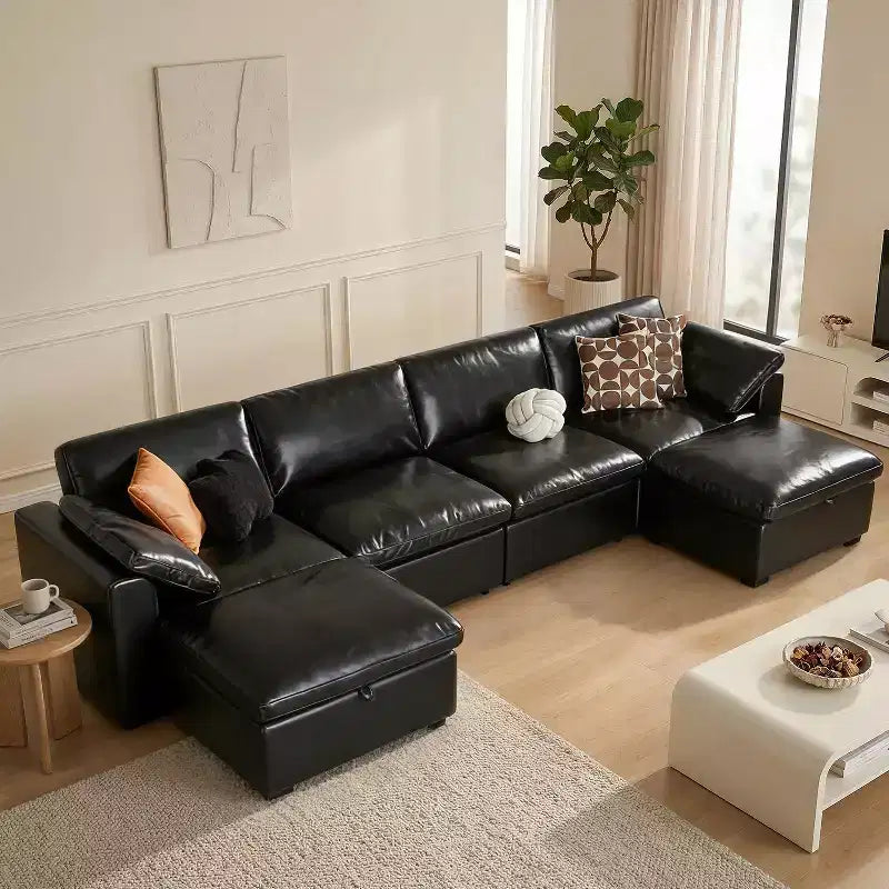 Canapé d'angle modulable surdimensionné Dyonery Cloud, en L et en U, avec pouf de rangement, assise profonde