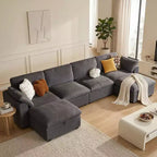 Canapé d'angle modulable surdimensionné Dyonery Cloud, en L et en U, avec pouf de rangement, assise profonde