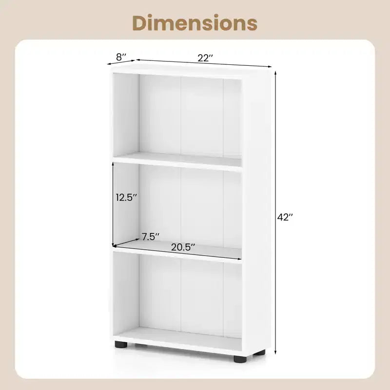 Étagère à Livres Costway 42'' à 3 Niveaux avec Kit Anti-Basculement pour Salon et Bureau à Domicile
