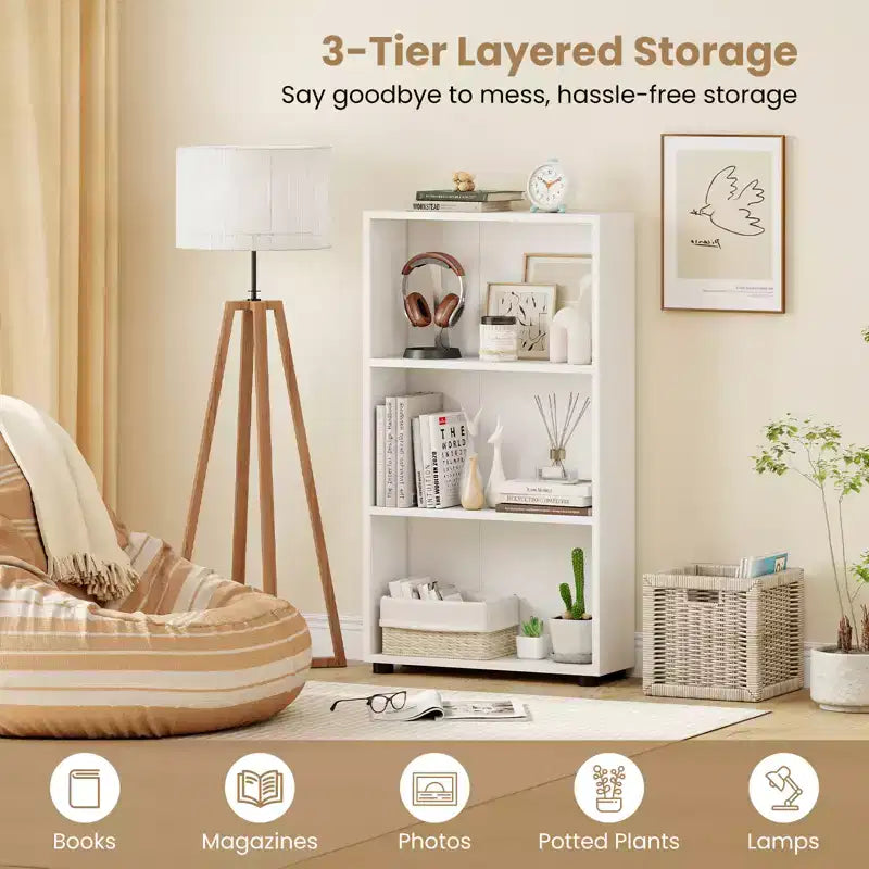 Étagère à Livres Costway 42'' à 3 Niveaux avec Kit Anti-Basculement pour Salon et Bureau à Domicile