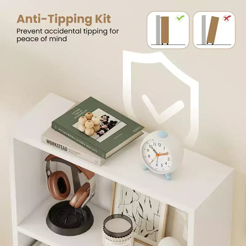 Étagère à Livres Costway 42'' à 3 Niveaux avec Kit Anti-Basculement pour Salon et Bureau à Domicile