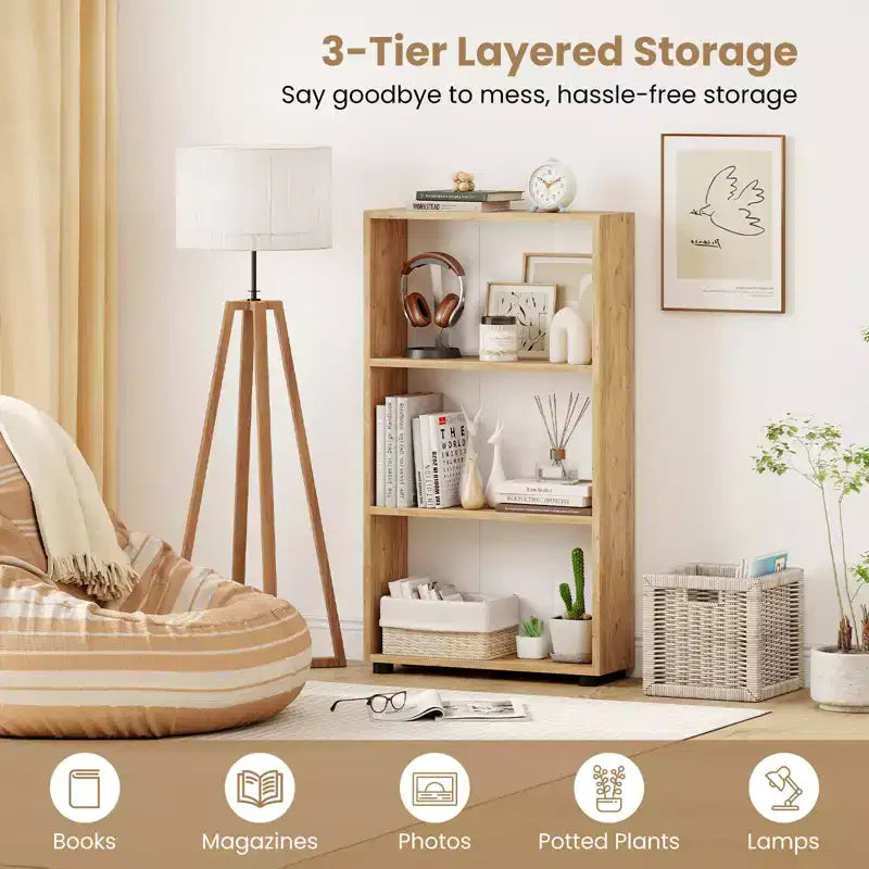 Étagère à Livres Costway 42'' à 3 Niveaux avec Kit Anti-Basculement pour Salon et Bureau à Domicile