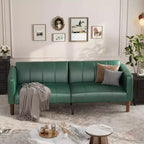 Canapé Futon Convertible, Causeuse en Similicuir de 75 po avec 3 Angles Réglables, Canapé Moderne du Milieu du Siècle pour Salon et Chambre d'amis