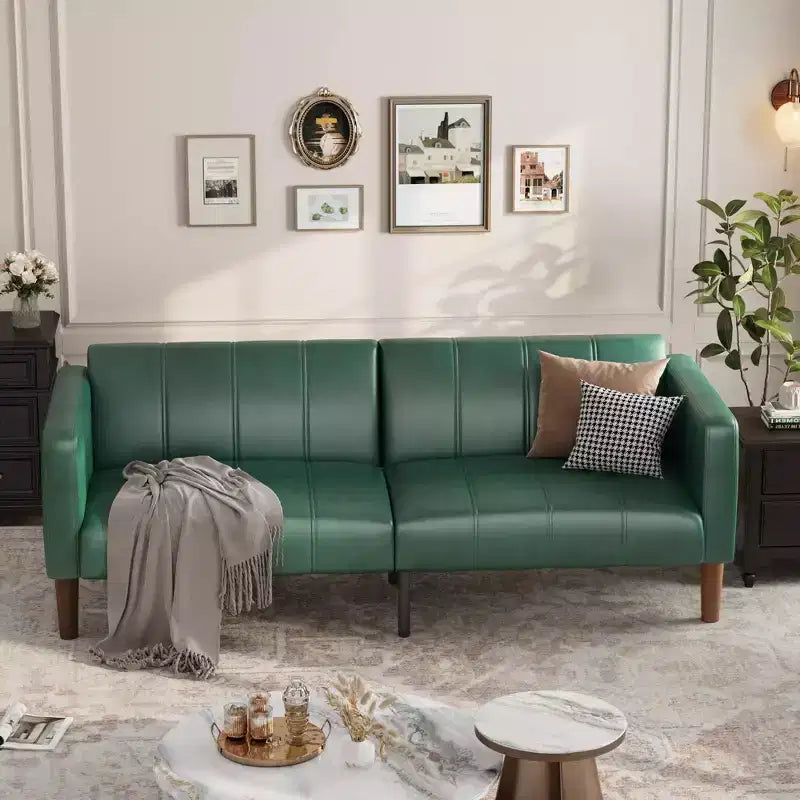 Canapé Futon Convertible, Causeuse en Similicuir de 75 po avec 3 Angles Réglables, Canapé Moderne du Milieu du Siècle pour Salon et Chambre d'amis