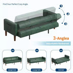 Canapé Futon Convertible, Causeuse en Similicuir de 75 po avec 3 Angles Réglables, Canapé Moderne du Milieu du Siècle pour Salon et Chambre d'amis