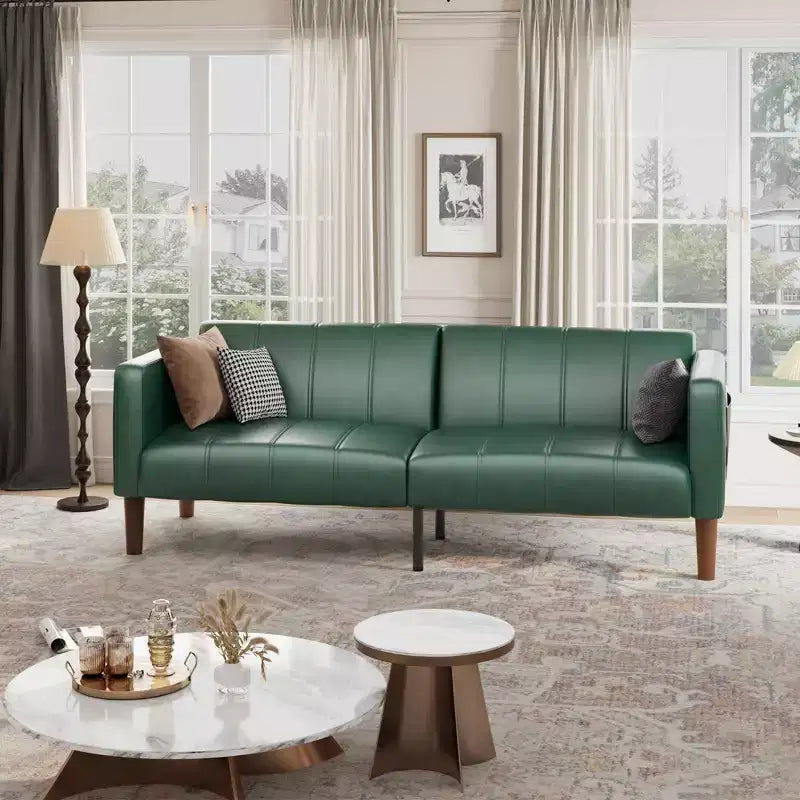 Canapé Futon Convertible, Causeuse en Similicuir de 75 po avec 3 Angles Réglables, Canapé Moderne du Milieu du Siècle pour Salon et Chambre d'amis