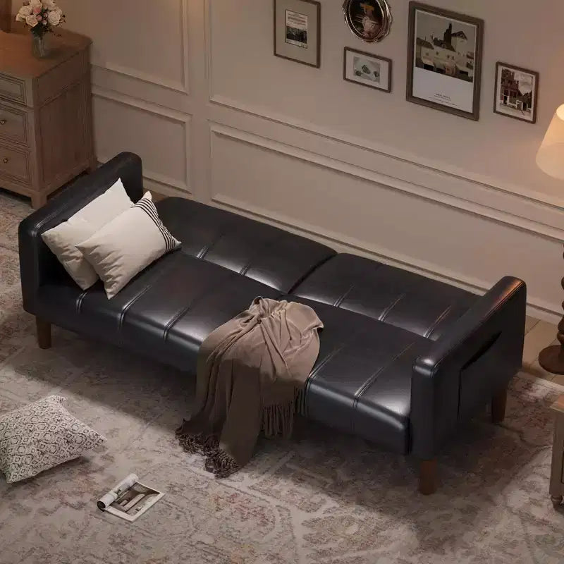 Canapé Futon Convertible, Causeuse en Similicuir de 75 po avec 3 Angles Réglables, Canapé Moderne du Milieu du Siècle pour Salon et Chambre d'amis