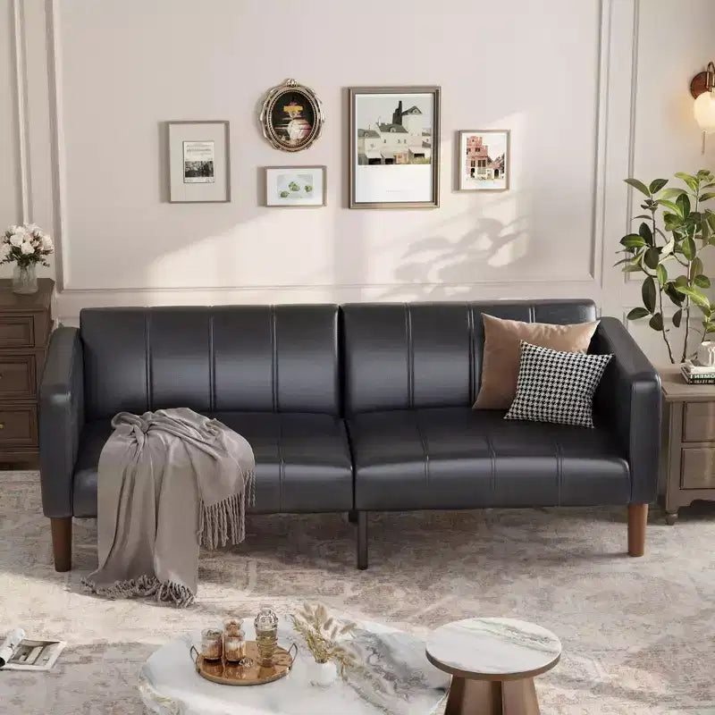 Canapé Futon Convertible, Causeuse en Similicuir de 75 po avec 3 Angles Réglables, Canapé Moderne du Milieu du Siècle pour Salon et Chambre d'amis