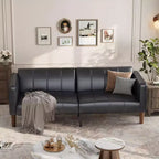 Canapé Futon Convertible, Causeuse en Similicuir de 75 po avec 3 Angles Réglables, Canapé Moderne du Milieu du Siècle pour Salon et Chambre d'amis