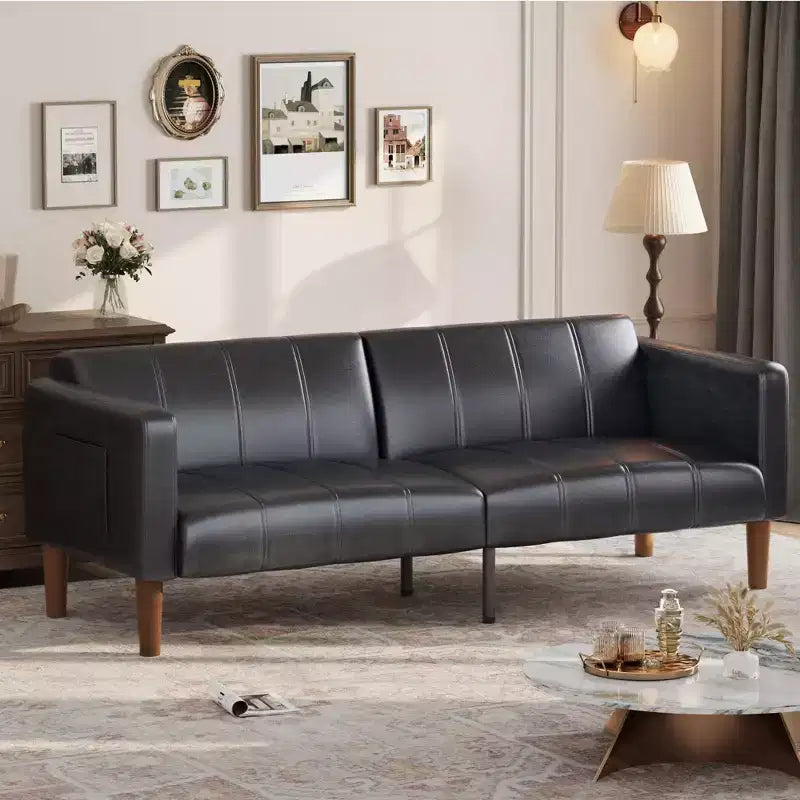 Canapé Futon Convertible, Causeuse en Similicuir de 75 po avec 3 Angles Réglables, Canapé Moderne du Milieu du Siècle pour Salon et Chambre d'amis