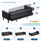 Canapé Futon Convertible, Causeuse en Similicuir de 75 po avec 3 Angles Réglables, Canapé Moderne du Milieu du Siècle pour Salon et Chambre d'amis