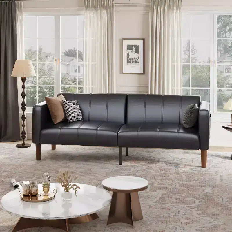 Canapé Futon Convertible, Causeuse en Similicuir de 75 po avec 3 Angles Réglables, Canapé Moderne du Milieu du Siècle pour Salon et Chambre d'amis
