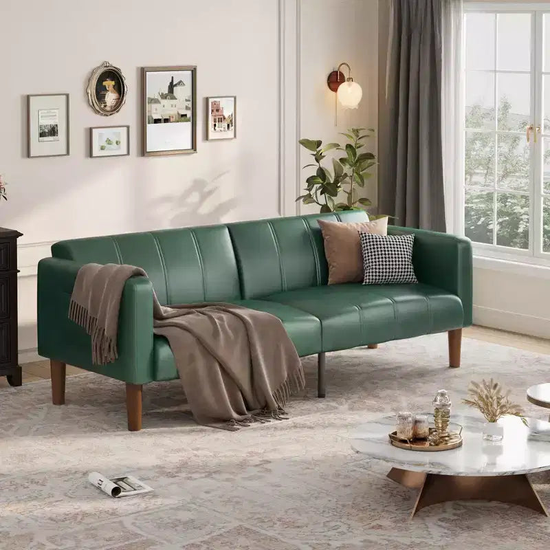 Canapé Futon Convertible, Causeuse en Similicuir de 75 po avec 3 Angles Réglables, Canapé Moderne du Milieu du Siècle pour Salon et Chambre d'amis