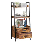 Étagère bibliothèque à 3 niveaux Fabato avec échelle, structure métallique et 2 tiroirs de rangement pour le salon, le bureau ou la chambre, marron rustique