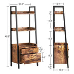 Étagère bibliothèque à 3 niveaux Fabato avec échelle, structure métallique et 2 tiroirs de rangement pour le salon, le bureau ou la chambre, marron rustique