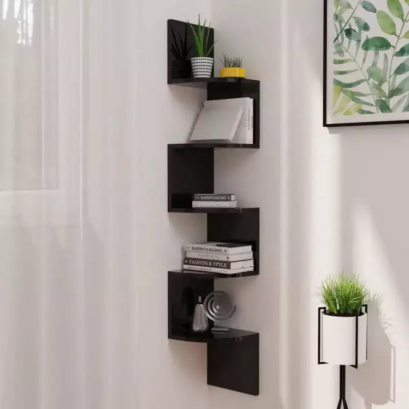 vidaXL Étagère d'angle murale Noir Bois d'ingénierie 19x19x123 cm