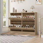 Meuble de rangement pour chaussures d'entrée avec 4 tiroirs basculants, armoire autoportante avec étagères réglables, range-chaussures en bois dissimulé pour couloir