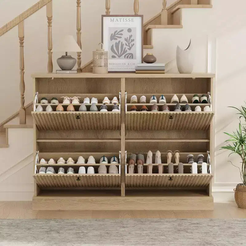 Meuble de rangement pour chaussures d'entrée avec 4 tiroirs basculants, armoire autoportante avec étagères réglables, range-chaussures en bois dissimulé pour couloir