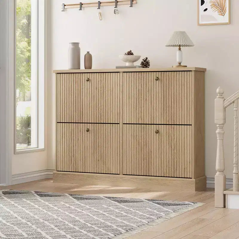 Meuble de rangement pour chaussures d'entrée avec 4 tiroirs basculants, armoire autoportante avec étagères réglables, range-chaussures en bois dissimulé pour couloir