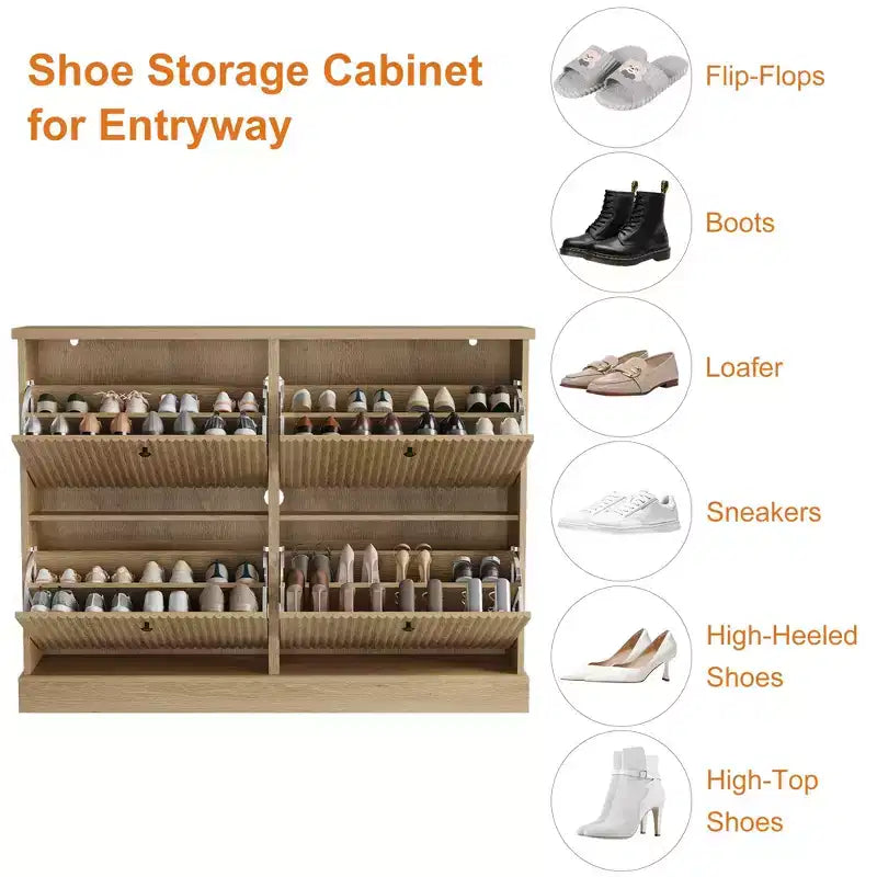 Meuble de rangement pour chaussures d'entrée avec 4 tiroirs basculants, armoire autoportante avec étagères réglables, range-chaussures en bois dissimulé pour couloir