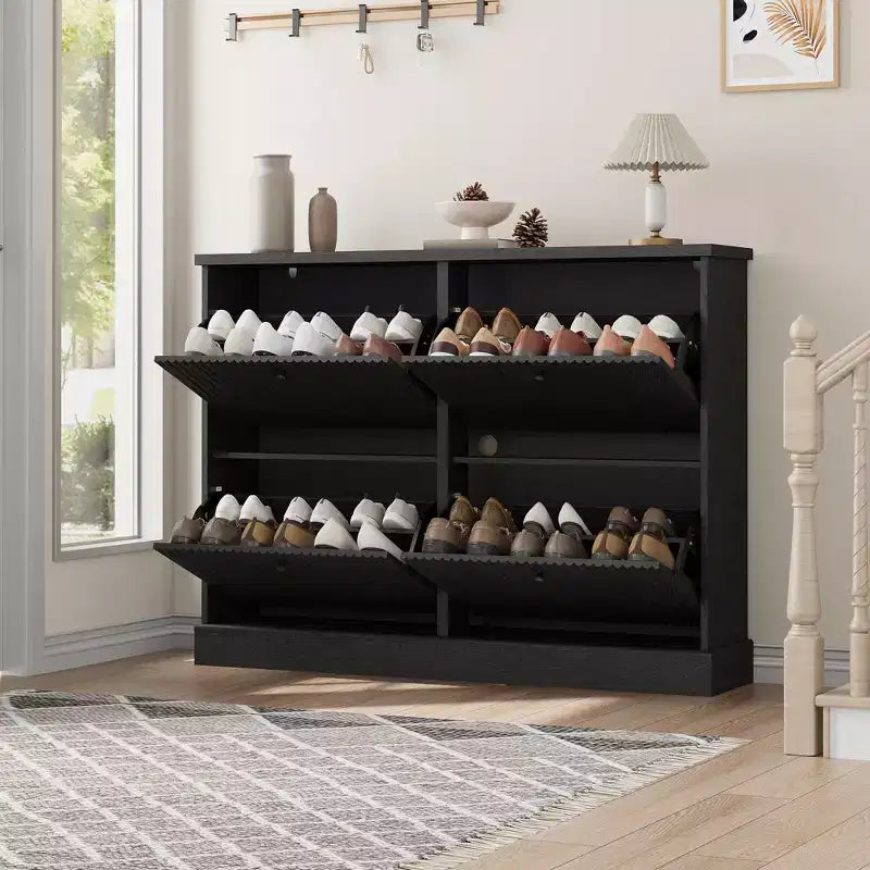 Meuble de rangement pour chaussures d'entrée avec 4 tiroirs basculants, armoire autoportante avec étagères réglables, range-chaussures en bois dissimulé pour couloir