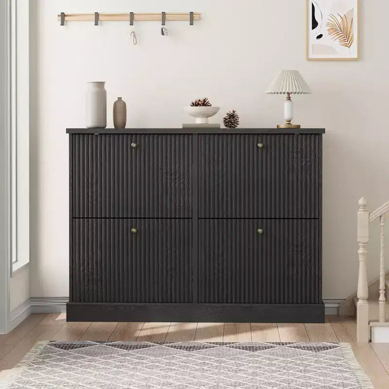 Meuble de rangement pour chaussures d'entrée avec 4 tiroirs basculants, armoire autoportante avec étagères réglables, range-chaussures en bois dissimulé pour couloir