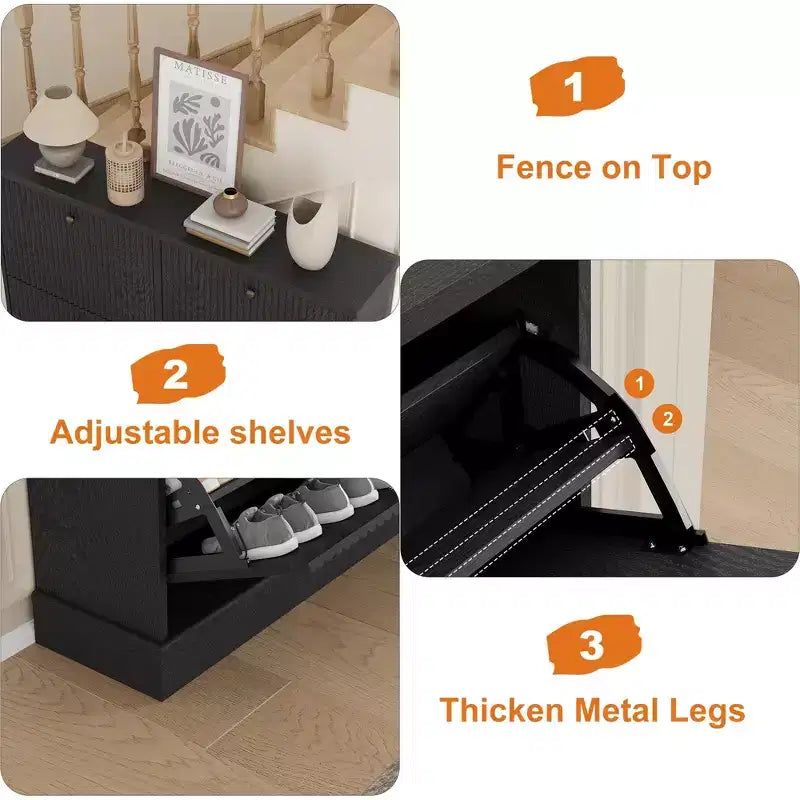 Meuble de rangement pour chaussures d'entrée avec 4 tiroirs basculants, armoire autoportante avec étagères réglables, range-chaussures en bois dissimulé pour couloir