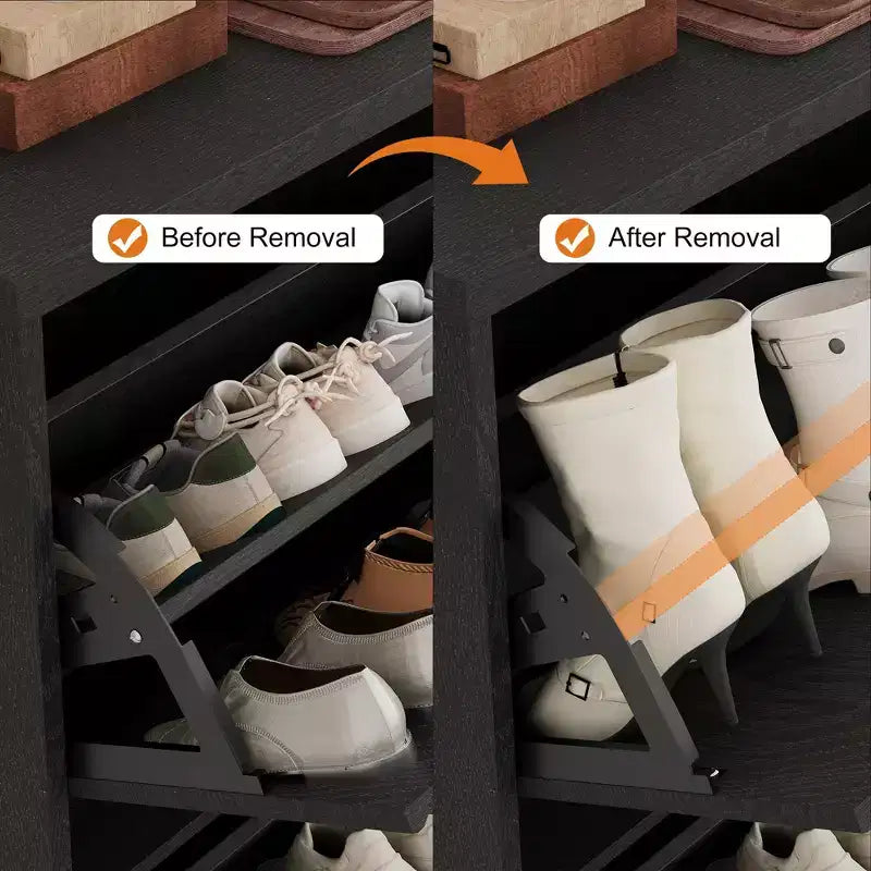 Meuble de rangement pour chaussures d'entrée avec 4 tiroirs basculants, armoire autoportante avec étagères réglables, range-chaussures en bois dissimulé pour couloir