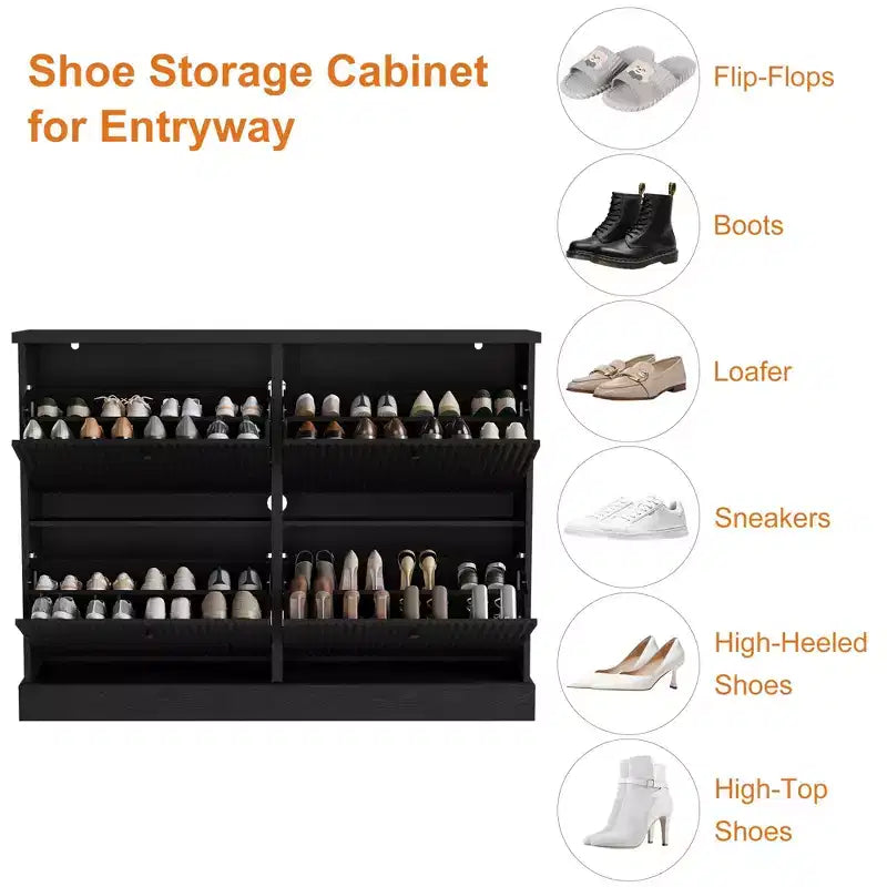 Meuble de rangement pour chaussures d'entrée avec 4 tiroirs basculants, armoire autoportante avec étagères réglables, range-chaussures en bois dissimulé pour couloir