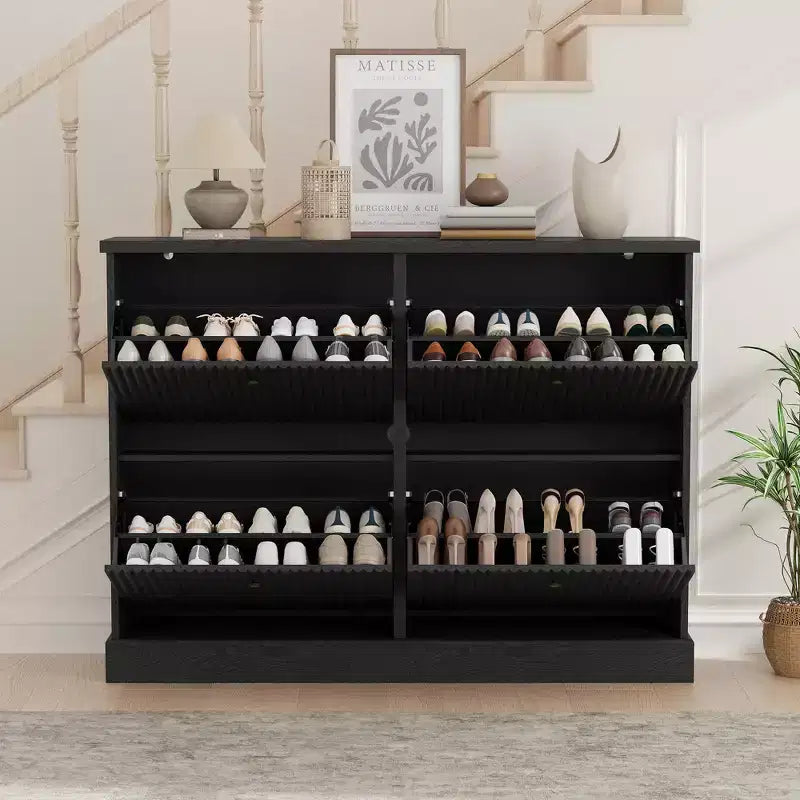 Meuble de rangement pour chaussures d'entrée avec 4 tiroirs basculants, armoire autoportante avec étagères réglables, range-chaussures en bois dissimulé pour couloir
