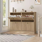 Meuble de rangement pour chaussures d'entrée avec 4 tiroirs basculants, armoire autoportante avec étagères réglables, range-chaussures en bois dissimulé pour couloir