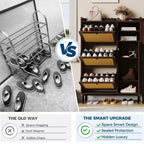 Meuble à chaussures pour entrée, Meuble à chaussures autoportant avec 3 tiroirs basculants et 5 étagères, Meuble de rangement à chaussures en rotin naturel