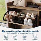 Meuble à chaussures pour entrée, Meuble à chaussures autoportant avec 3 tiroirs basculants et 5 étagères, Meuble de rangement à chaussures en rotin naturel
