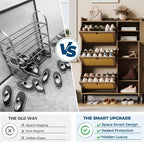 Meuble à chaussures pour entrée, Meuble à chaussures autoportant avec 3 tiroirs basculants et 5 étagères, Meuble de rangement à chaussures en rotin naturel