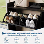 Meuble à chaussures pour entrée, Meuble à chaussures autoportant avec 3 tiroirs basculants et 5 étagères, Meuble de rangement à chaussures en rotin naturel