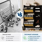 Meuble à chaussures pour entrée, Meuble à chaussures autoportant avec 3 tiroirs basculants et 5 étagères, Meuble de rangement à chaussures en rotin naturel
