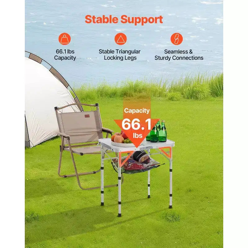 AEELLEEA Table de camping pliante portable de 60 cm avec hauteur réglable, table d'extérieur légère en aluminium